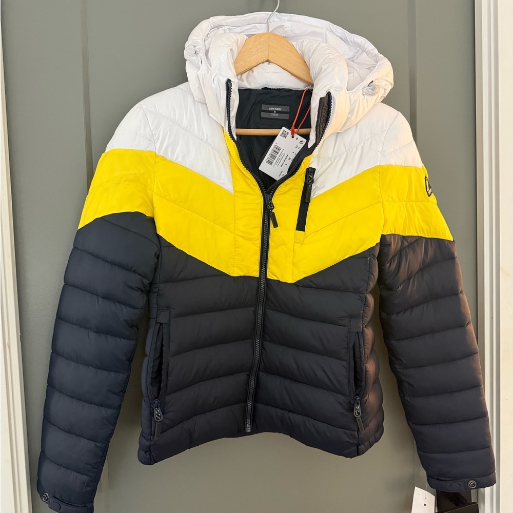 Superdry Women's Puffer Jacket - Yellow, White, Blue